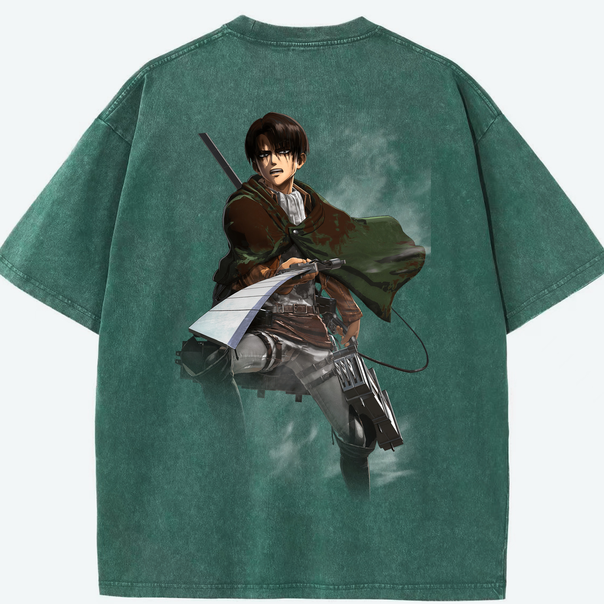（画像用） 進撃の巨人 リヴァイ·アッカーマン Attack on Titan Levi Ackerman 綿100% ヴィンテージ風 半袖Tシャツ（背面プリント）